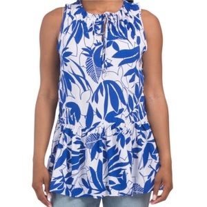 RACHEL ZOE Jewel Neck Button Back Palm Leaf Printed Top S